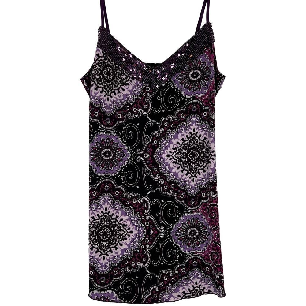 Cacama VTG Purple Sequins Lavender Paisley Cami Top Romantic Date Night Size M
